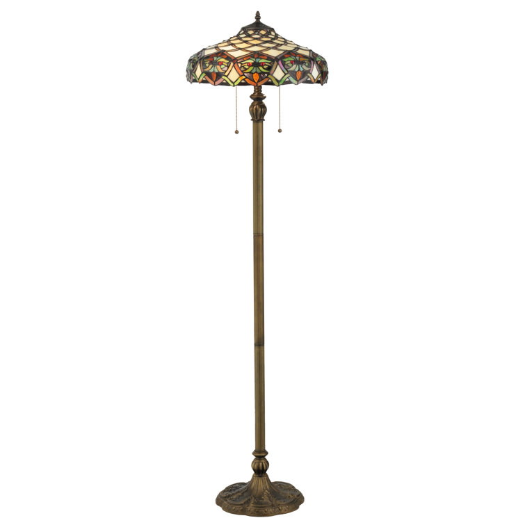 Sunburst Amber & Blue-Green Stained Glass 2-Light Floor Lamp