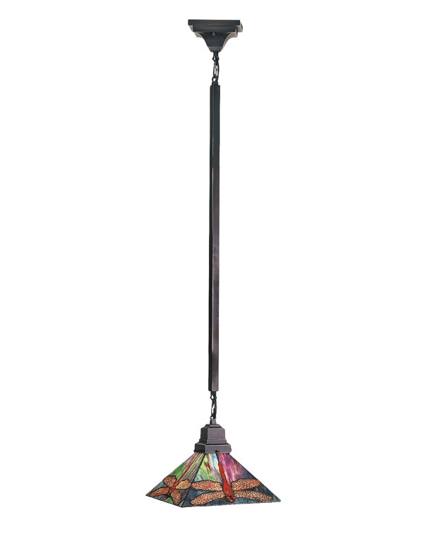 Scarlet Dragonfly 10.5" Bronze & Glass Indoor/Outdoor Pendant