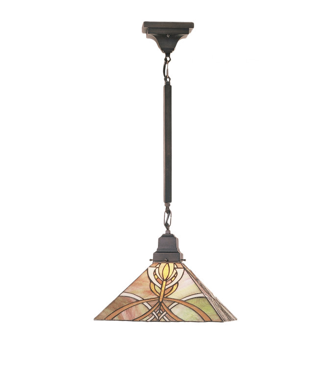 Glasgow Bungalow 24" Mahogany Bronze Stained Glass Pendant