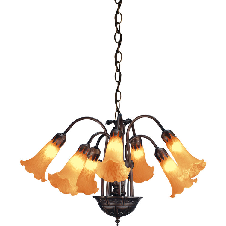 Amber Pond Lily 7-Light Crystal Chandelier in Mahogany Bronze