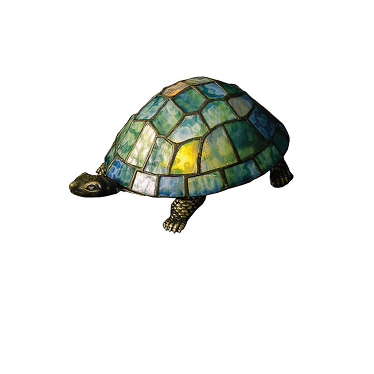 Bronze Turtle Accent Lamp with Multicolor Stained Glass Shade