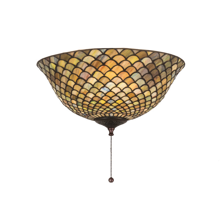 Emerald Sapphire Garnet 16" Tiffany Fishscale 3-Light Flush Mount