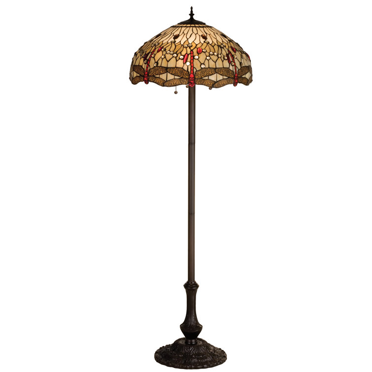 Scarlet Dragonfly 63" Bronze Stained Glass Floor Lamp