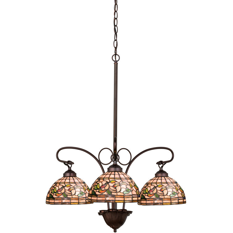 Autumn Gold and Moss Green 3-Light Tiffany Chandelier in Mahogany Bronze