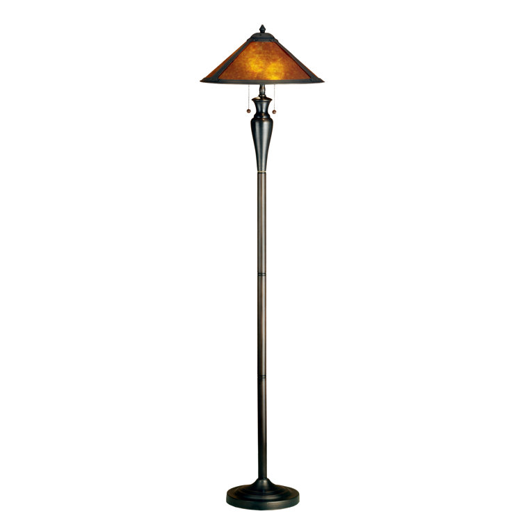 Mahogany Bronze Stained Glass Floor Lamp with Amber Shade