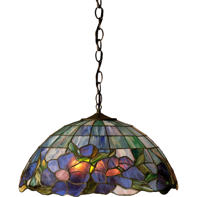 Floral Art Glass Pendant Light with Black Chain