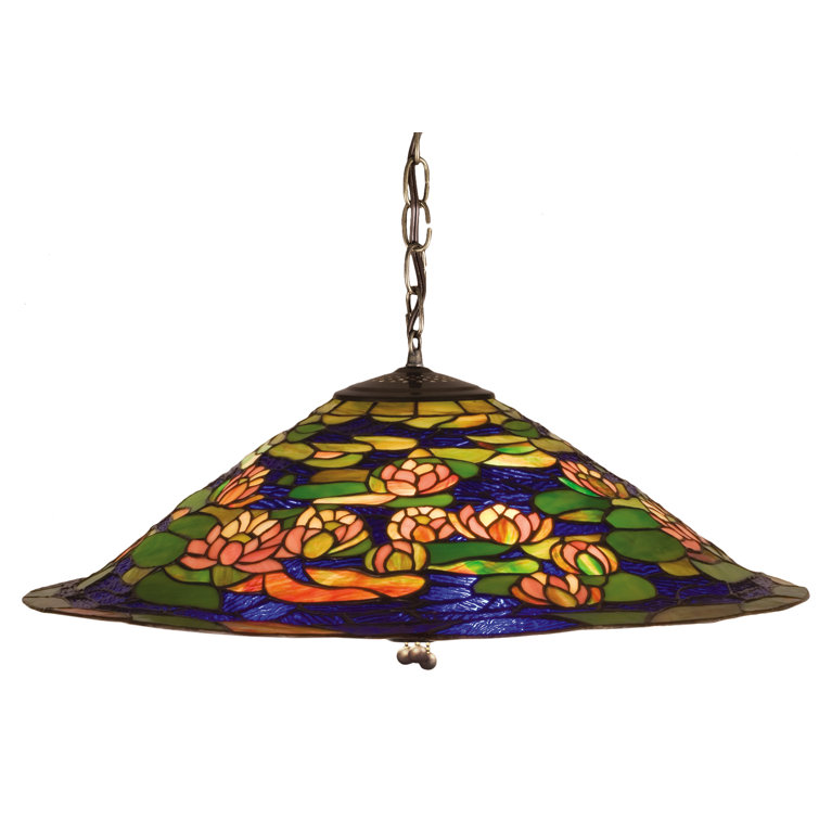 Tranquil Pond Lily 3-Light Bronze Glass Pendant