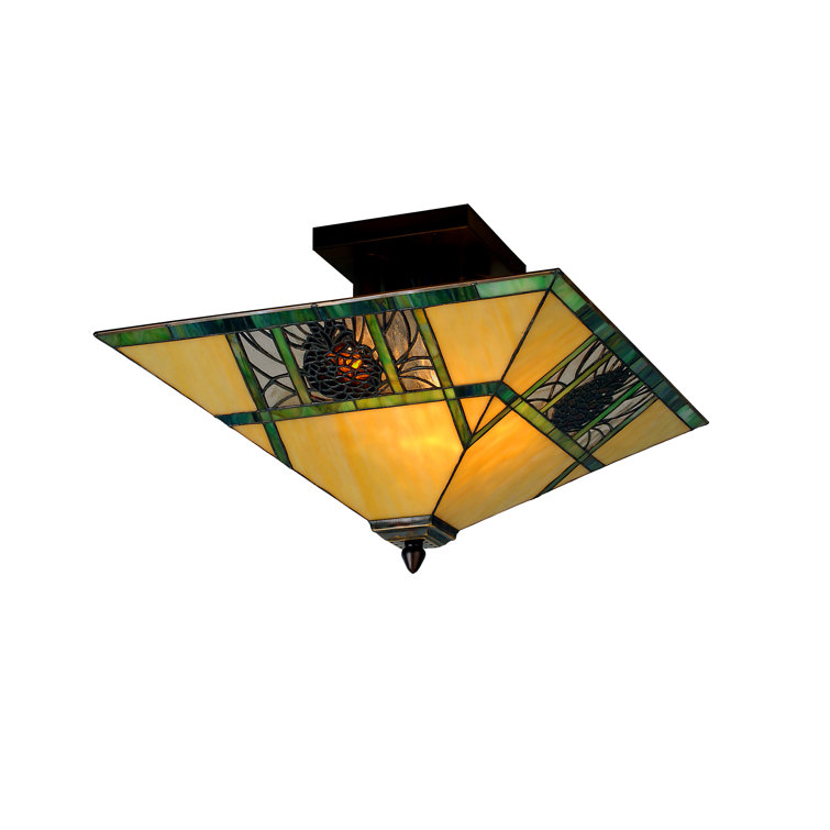 Bronze and Glass Pinecone Ridge Flush Mount Light