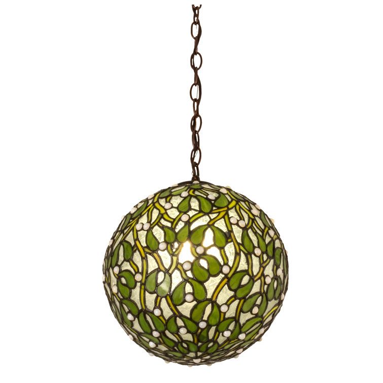 Meyda 12" Bronze Globe LED Pendant with Green Leaf Design