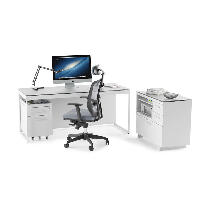 Satin White and Grey 3-Drawer Lockable Mobile Pedestal
