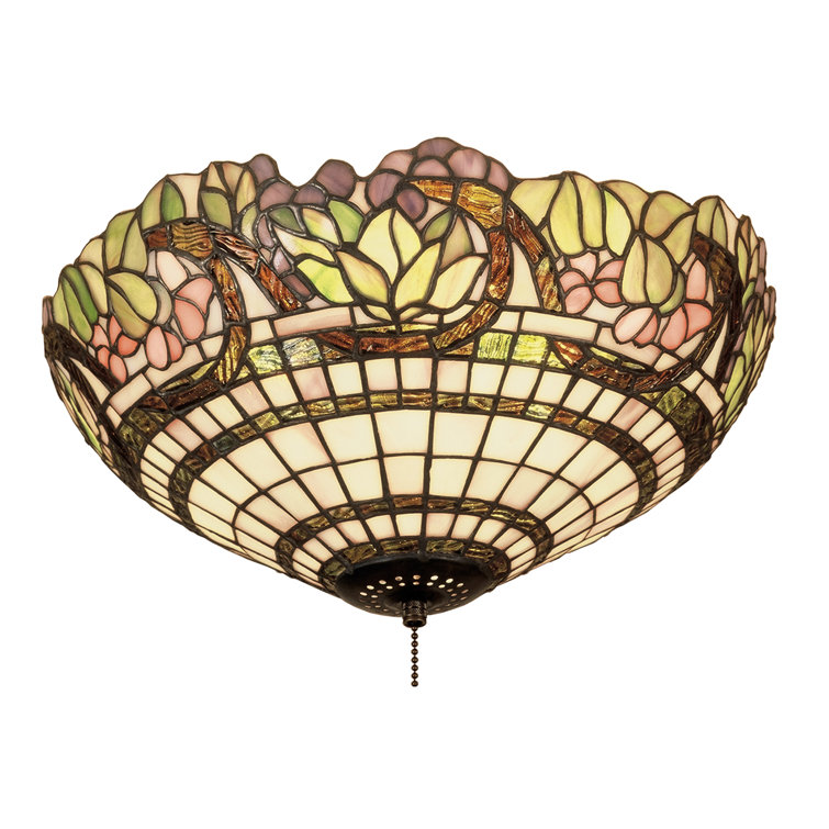 Handcrafted Bronze and Stained Glass 3-Light Flush Mount