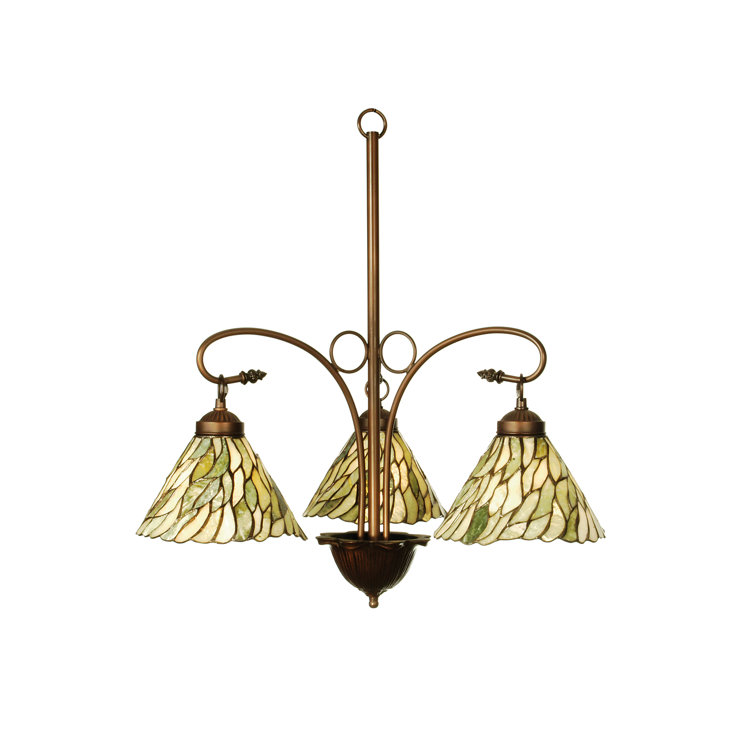 Moss Green and Ivory Jadestone 3-Light Chandelier with Mahogany Bronze Finish