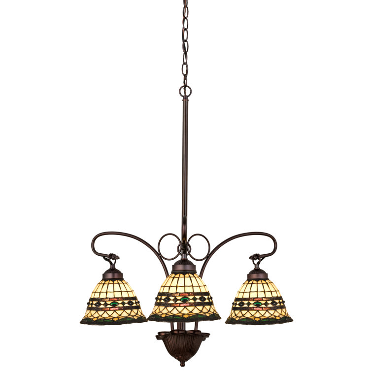 Emerald Jewel 3-Light Mahogany Bronze Tiffany Chandelier