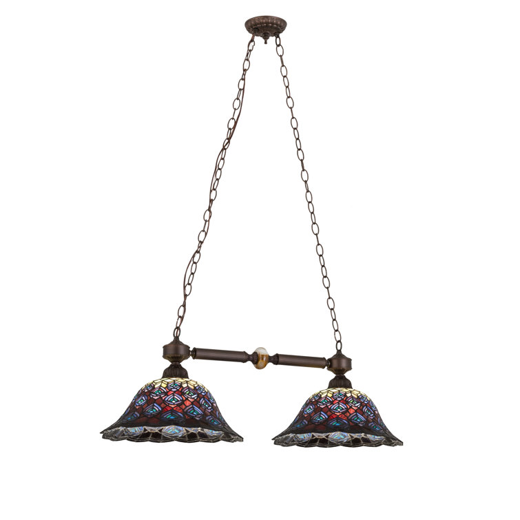 Elegant Bronze 2-Light Island Pendant with Artistic Glass Shade