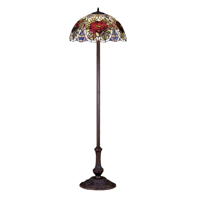 Renaissance Rose 63'' Bronze Floor Lamp with Stained Glass Shade