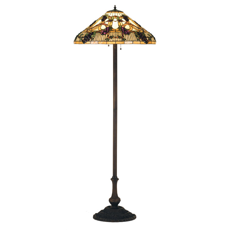 Multicolor Stained Glass and Bronze 3-Light Floor Lamp