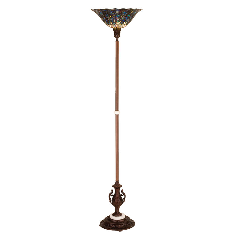 Elegant Bronze St. Louis Blues Stained Glass Torchiere Floor Lamp