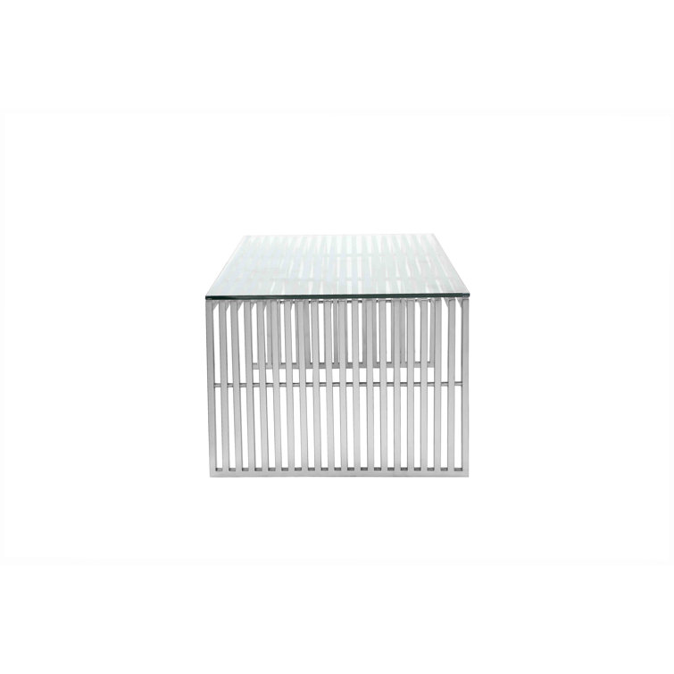 Gridiron 39.5" Square Stainless Steel and Glass Outdoor Coffee Table