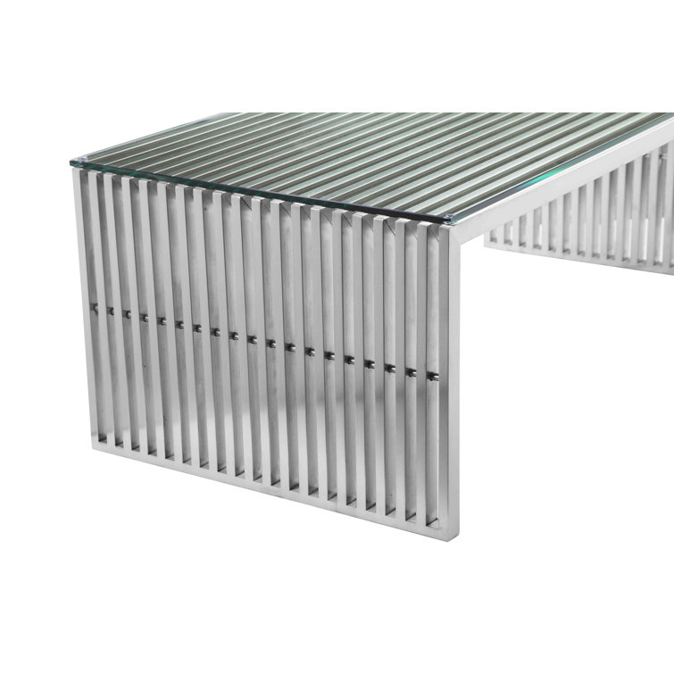 Gridiron 39.5" Square Stainless Steel and Glass Outdoor Coffee Table