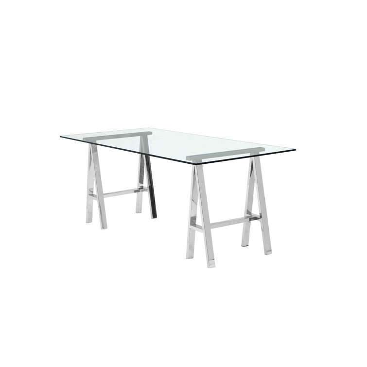 Aurora Clear Tempered Glass 55" Modern Home Office Desk