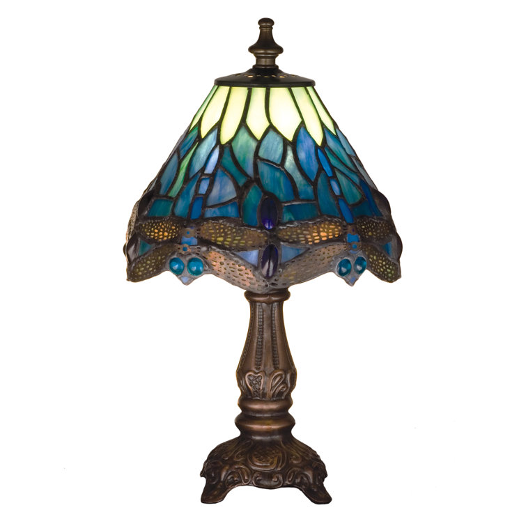 Lakeside Blue & Pond Green Stained Glass Dragonfly Mini Lamp