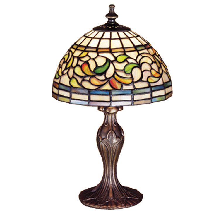 Tiffany Style Multicolor Stained Glass Table Lamp with Bronze Base