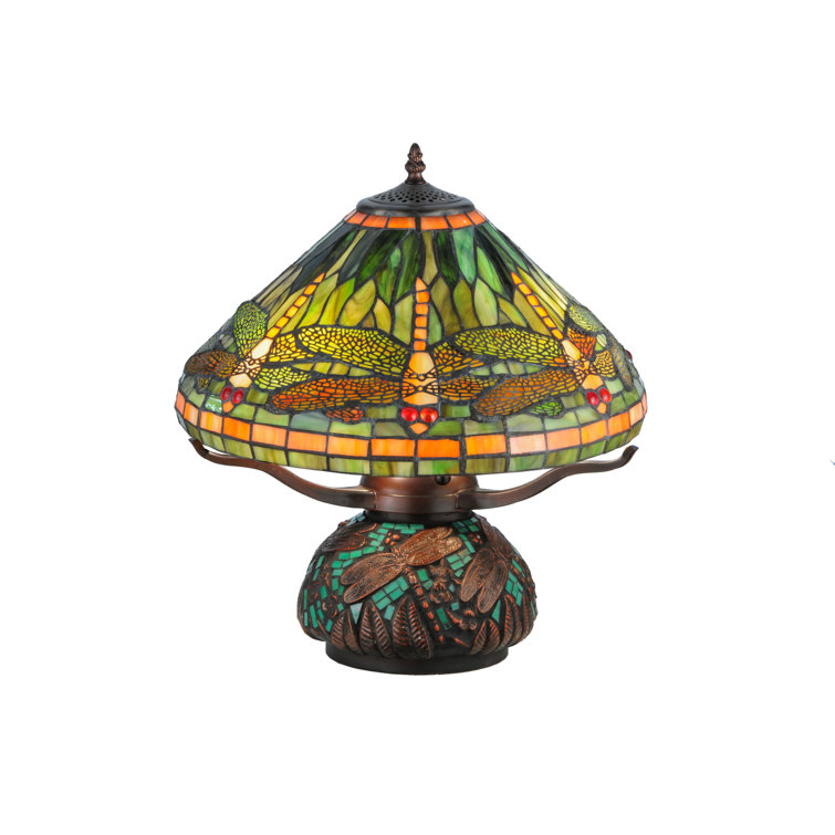 Green Tiffany Stained Glass Dragonfly Table Lamp