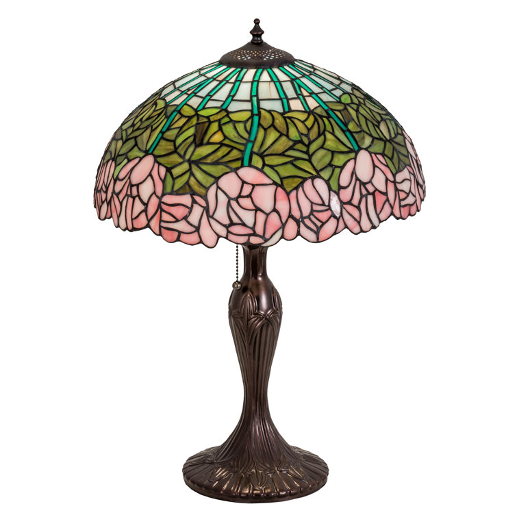 Multicolor Stained Glass Bronze Table Lamp with Floral Design
