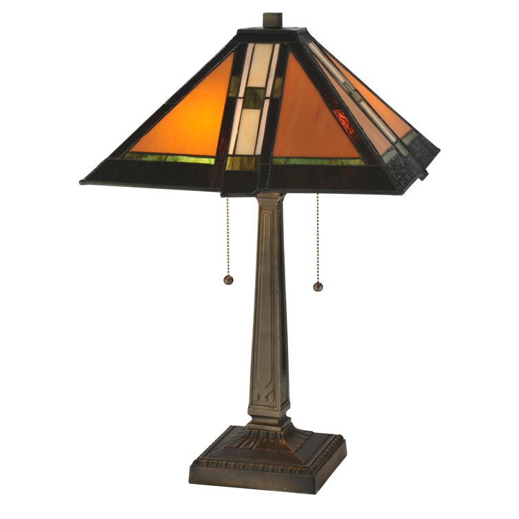 22" Multicolor Stained Glass and Bronze Mission Table Lamp