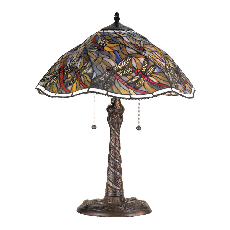 Linen White Stained Glass 2-Light Table Lamp