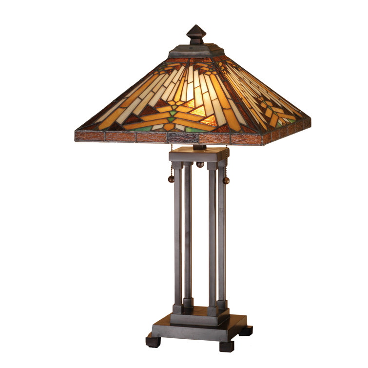 Mahogany Bronze 24.5" Mission Style Stained Glass Table Lamp