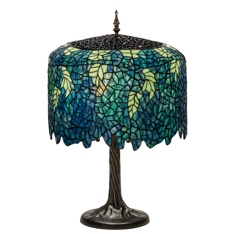 Blue Blossom Wisteria 2-Light Stained Glass Table Lamp