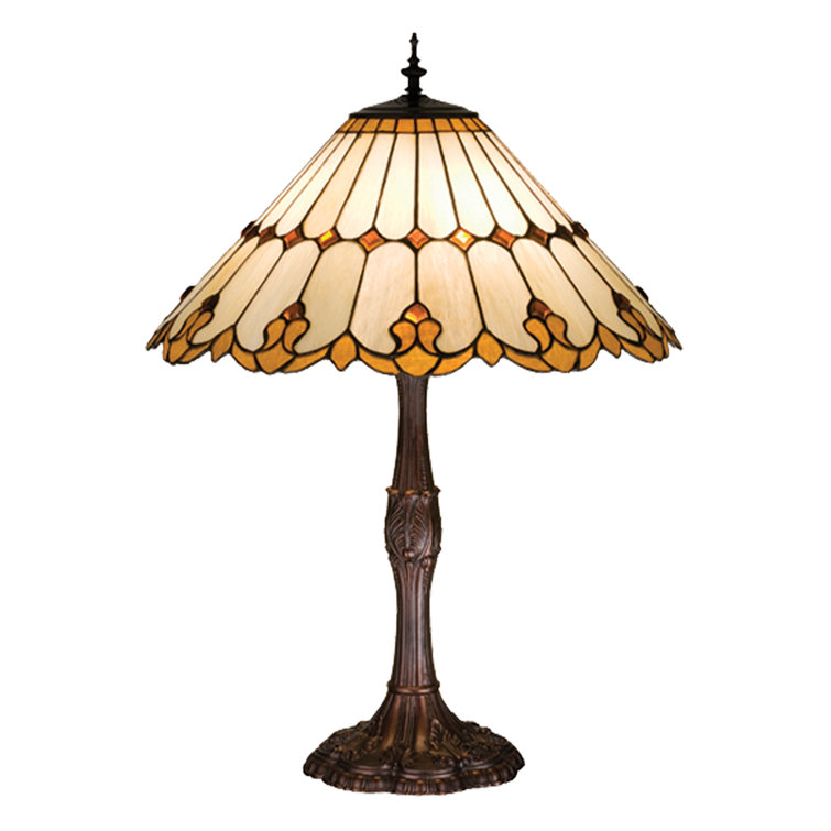 Nouveau Cone Stained Glass 3-Light Table Lamp in Beige Hag Amber