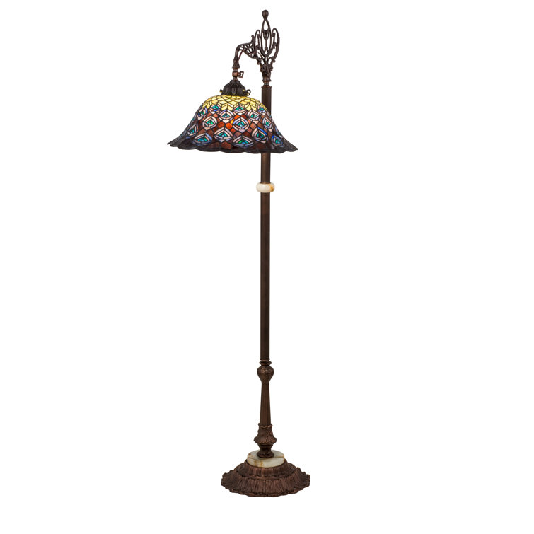 Meyda 61" Mahogany Bronze Tiffany Peacock Feather Floor Lamp