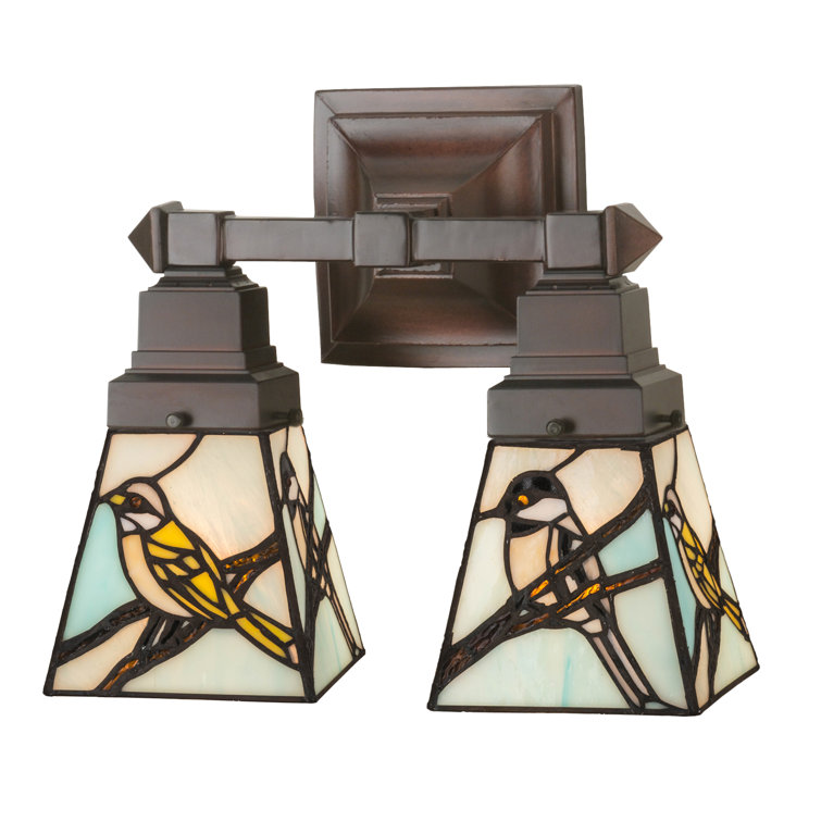 Bronze Twin-Light Sconce with Azure Art Glass Shades