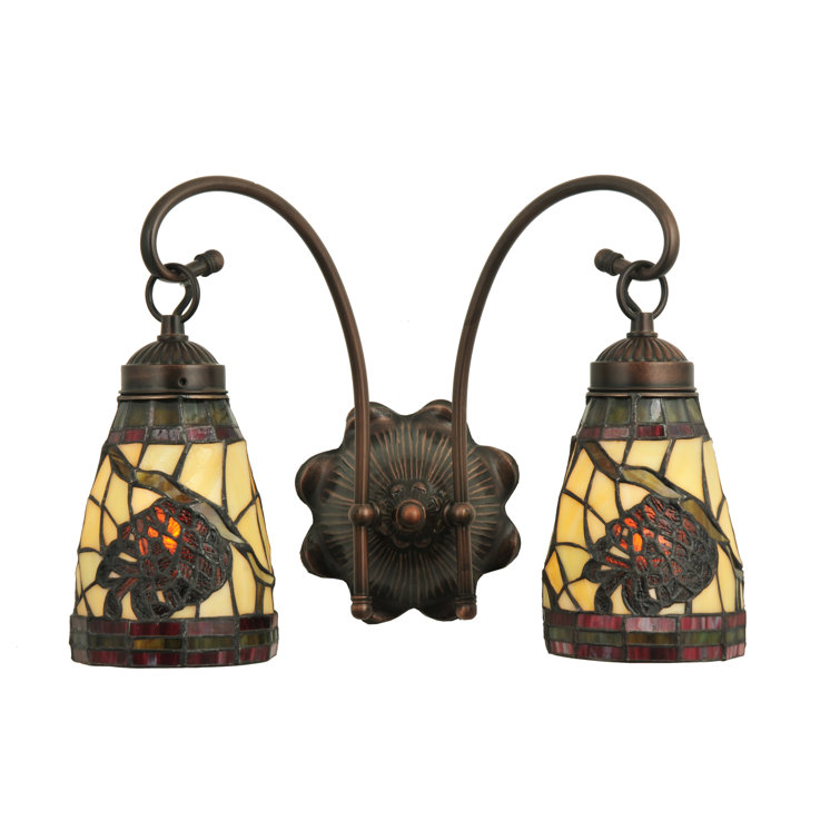Mahogany Bronze 2-Light Pinecone Wall Sconce with Art Glass Shade