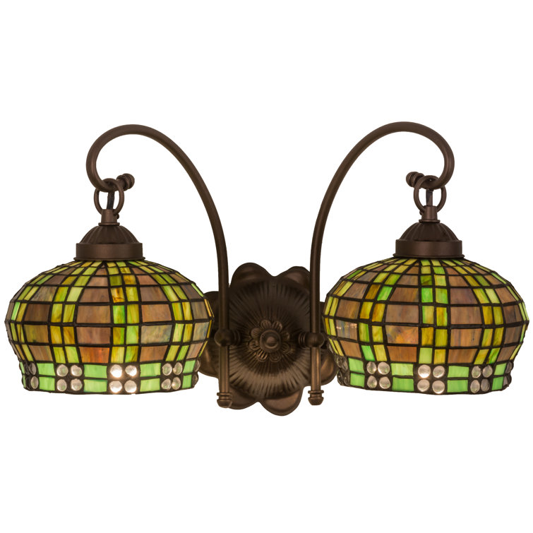 Mahogany Bronze 2-Light Tiffany Style Vanity Sconce