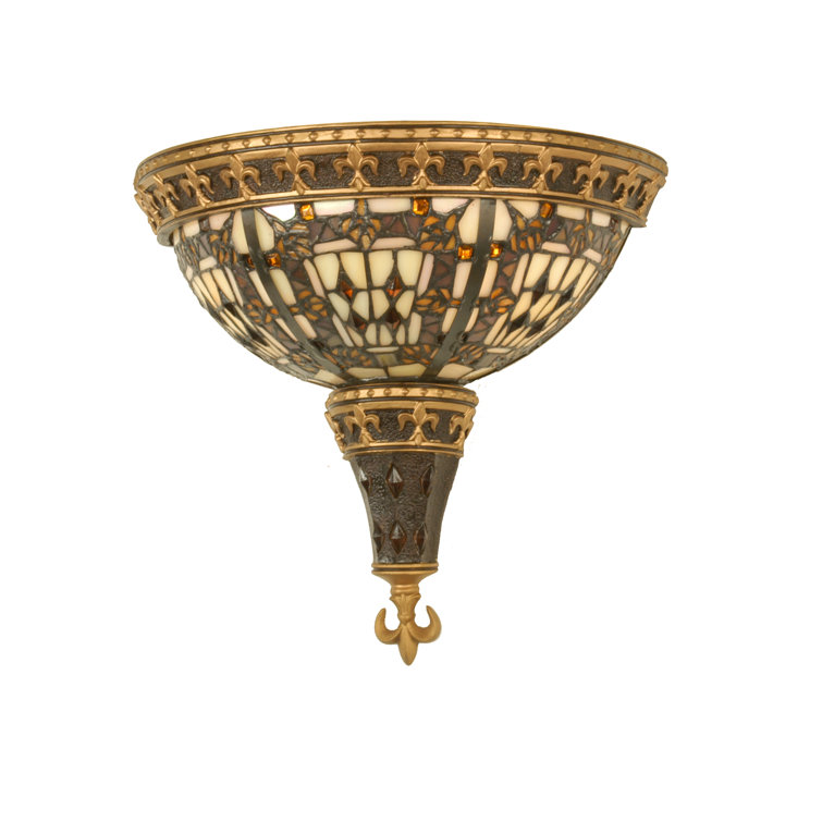 Majestic Fleur-de-Lis 18" Bronze Sconce with Stained Glass Shade