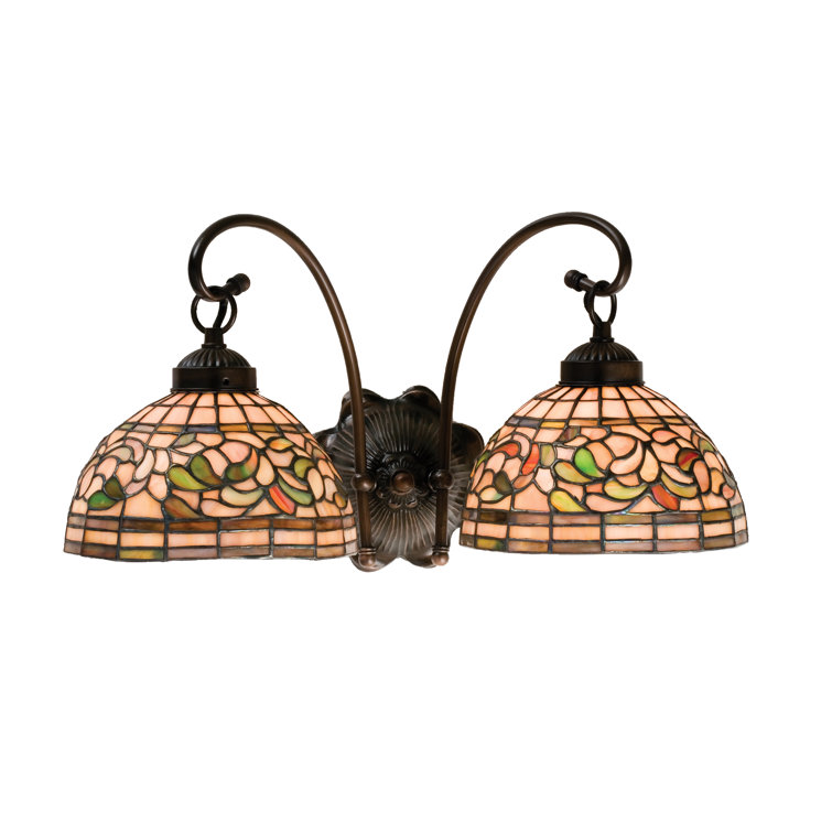 Autumn Gold and Moss Green Leaf 2-Light Bronze Wall Sconce