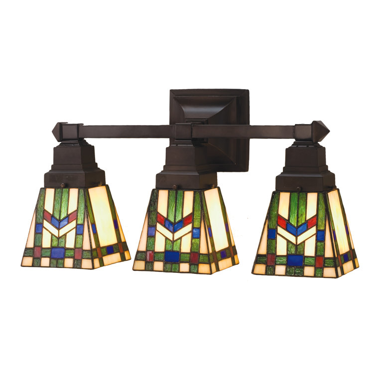 Meyda 20" Bronze Prairie Wheat Stained Glass Vanity Light