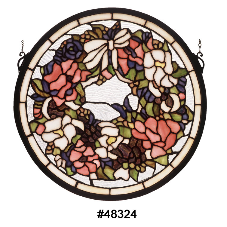 Mahogany Bronze Floral Stained Glass Window Panel, 15" x 15"