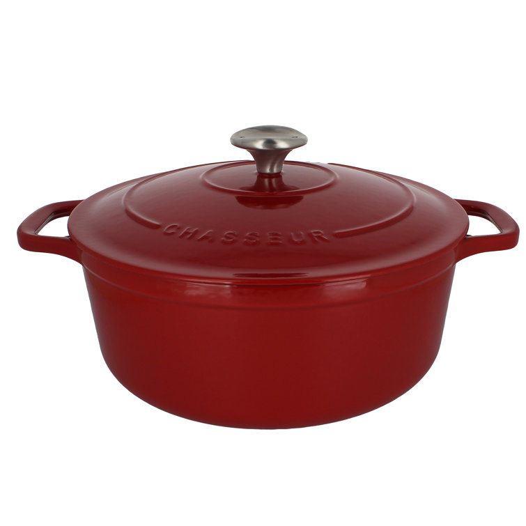 Red Enameled Cast Iron Round Dutch Oven with Stainless Steel Knob