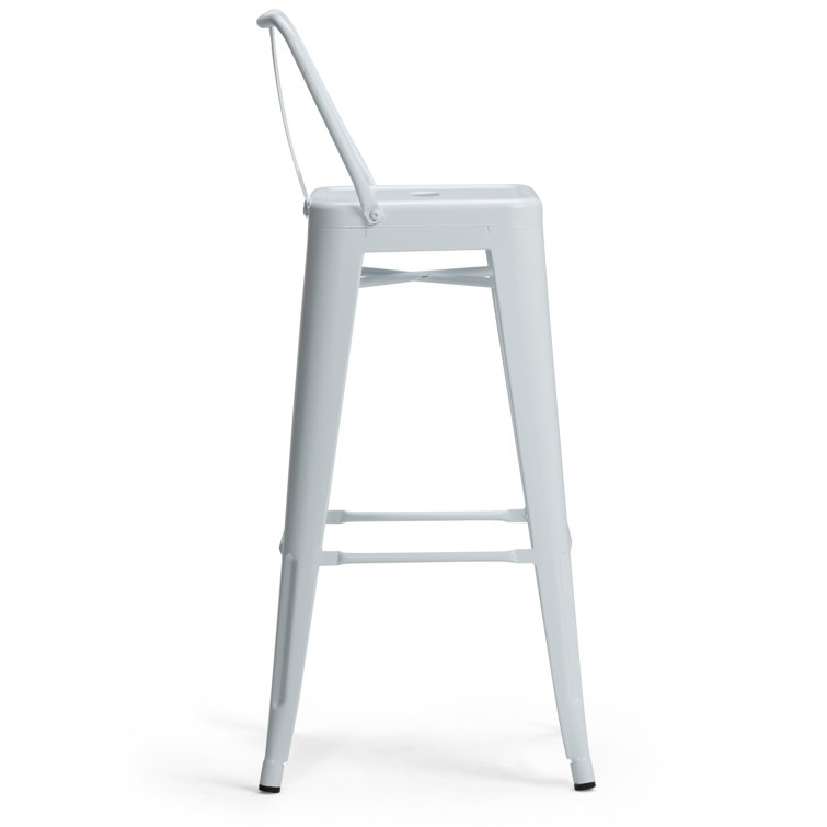 Rayne Industrial Black Metal Bar Stool with Curved Back - Set of 2