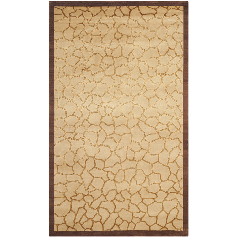 Hand-Knotted Gold and Brown Wool Silk Area Rug 4' x 6'