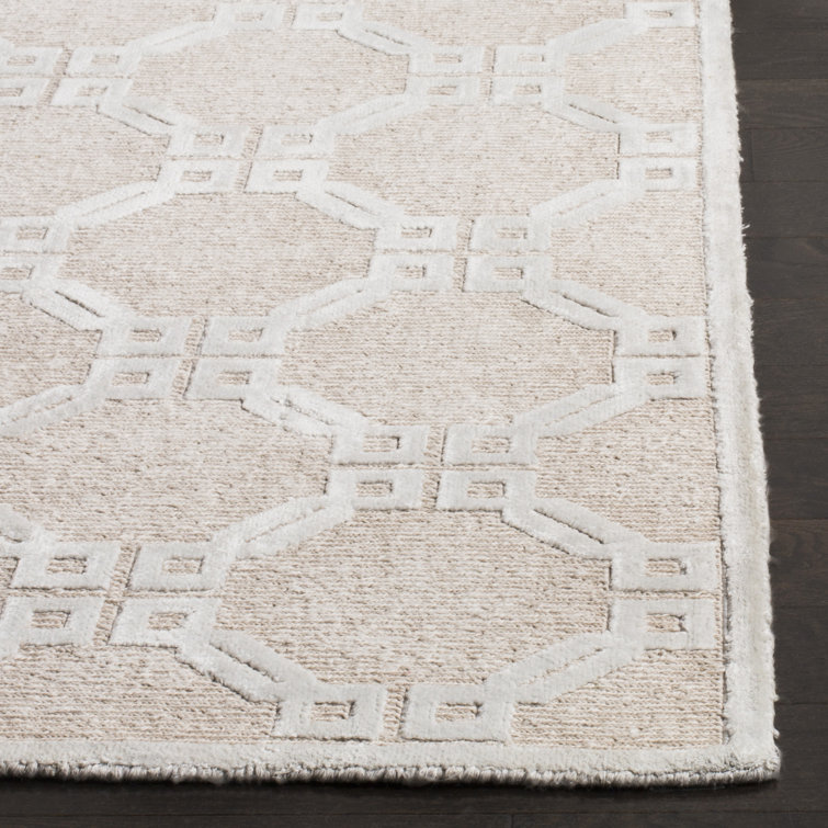 Geometric Beige & Slate Wool 8' x 10' Hand-Knotted Area Rug