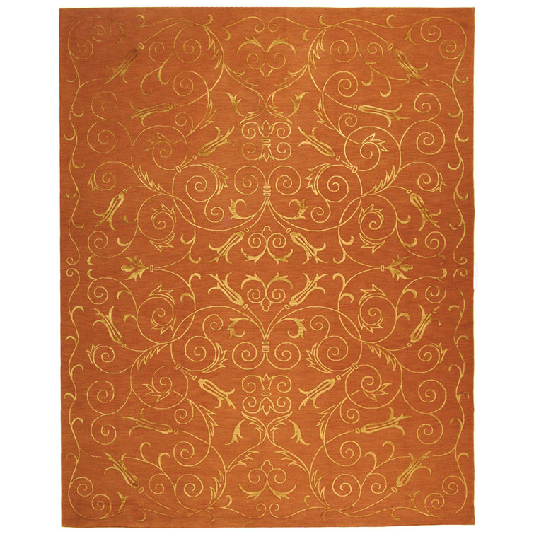 Elysian Rustic Hand-Knotted Wool and Silk 10' x 14' Rust Area Rug