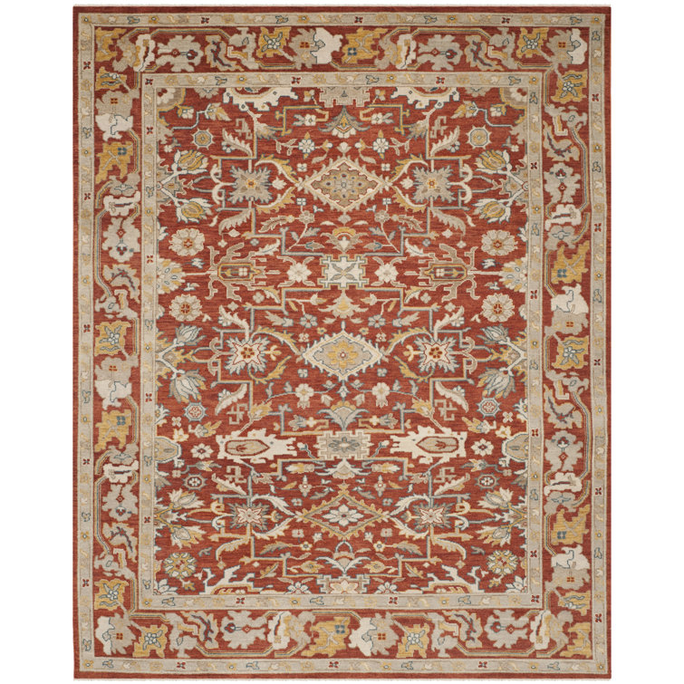 Hand-Knotted Rust and Beige Wool 9' x 12' Area Rug