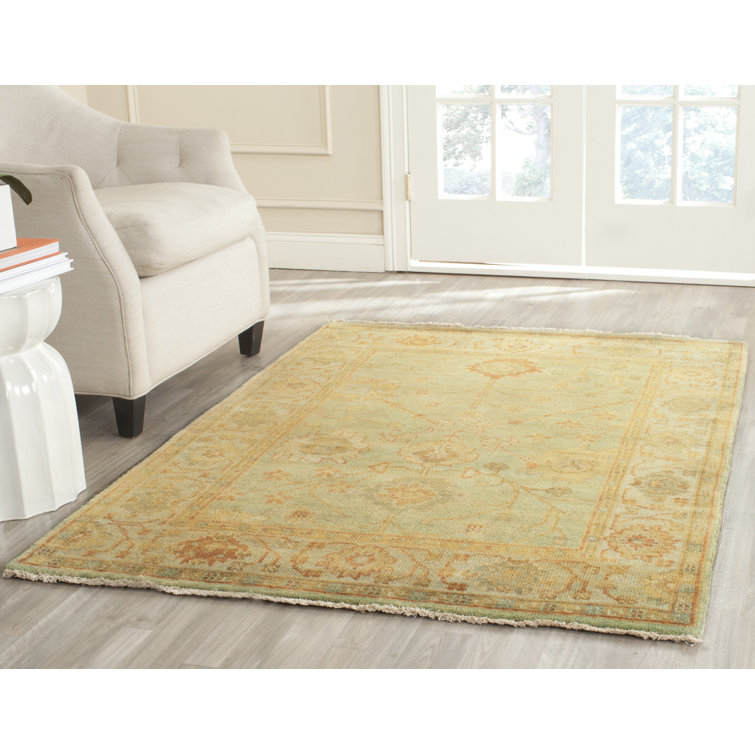 Elegant Oushak Dark and Light Green Hand-Knotted Wool Rug 6' x 9'