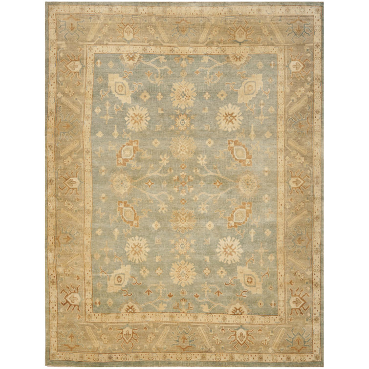 Elysian Light Blue Hand-Knotted Wool 9' x 12' Rectangular Rug