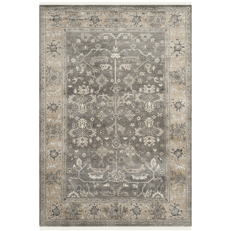 Hand-Knotted Charcoal and Sandstone Wool 6' x 9' Rug